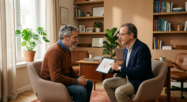 Uomo di mezza età a colloquio con l’urologo per la malattia di Peyronie